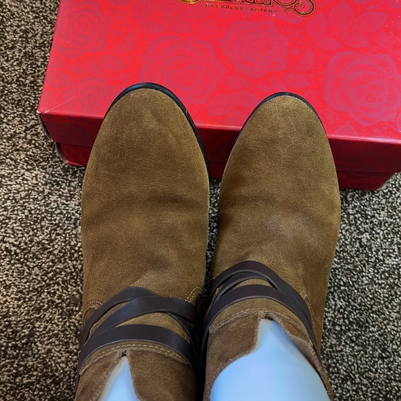 Carlos Santana Miles Strappy brown suede stacked heel bootie - Picture 9 of 10